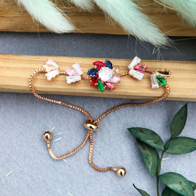 Colorful flower design chain bracelet Rakhi for bhabhi, sister