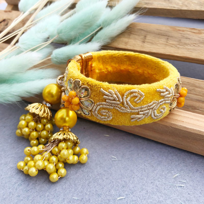 Authentic yellow chuda Rakhi for bhabhi