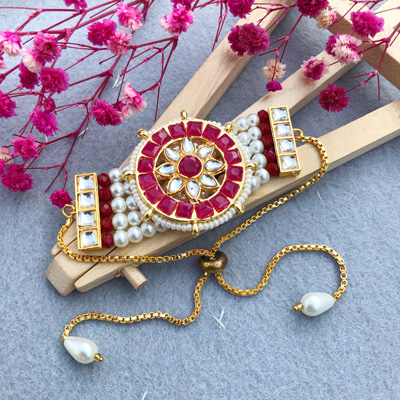 Jewellery design stone pearl floral bracelet Rakhi for bhabhi, sister