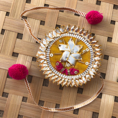 Traditional touch Gota Patti flower design Rakhi for brother