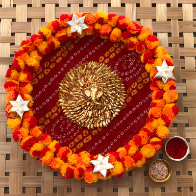 Lord Ganesha blissful Pom Pom puja thali for Rakshabandhan