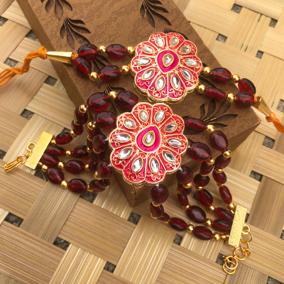 Auspicious combo of Meenakari bracelet Rakhi for bhaiya bhabhi