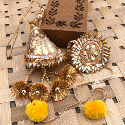Exquisite Gold Plated Designer Floral Lumba Rakhi Set