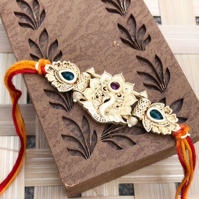 Wooden swan floral finish Designer Rakhi set