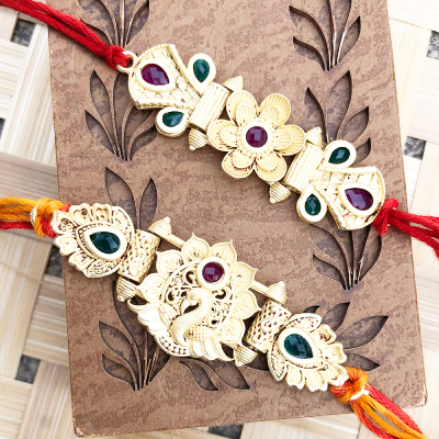 Rakhi set of 2 Wooden swan floral finish Designer Rakhi set for bhaiyaa
