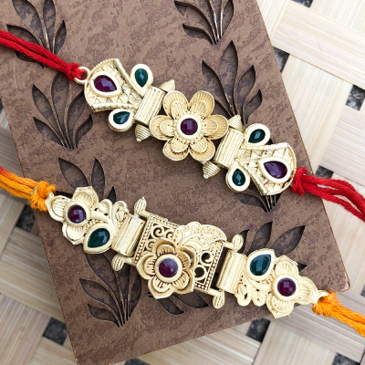 Beautiful wooden floral Design Rakhi set for bhaiya bhabhi