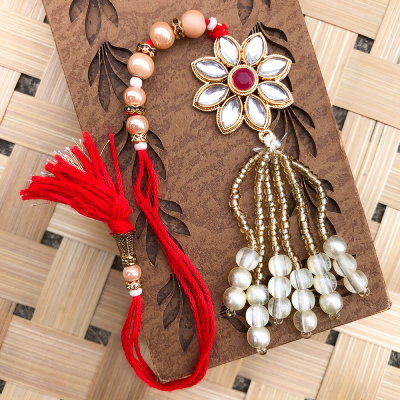 Rajwada style Kundan floral lumba Rakhi for bhabhi