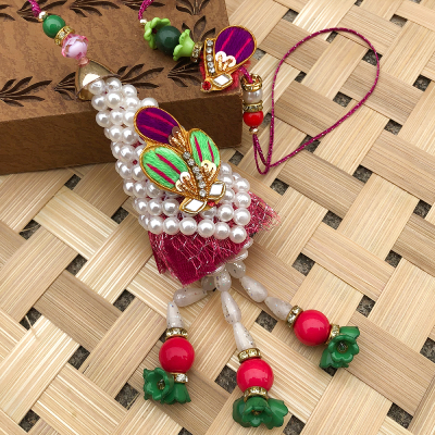 Pearl Design thread Rakhi set for bhaiya and bhabhi