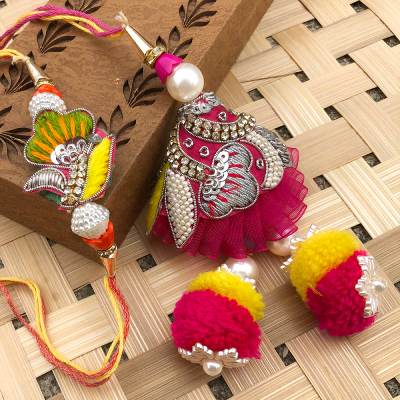 Morden Bhaiya bhabhi handmade lumba Rakhi set