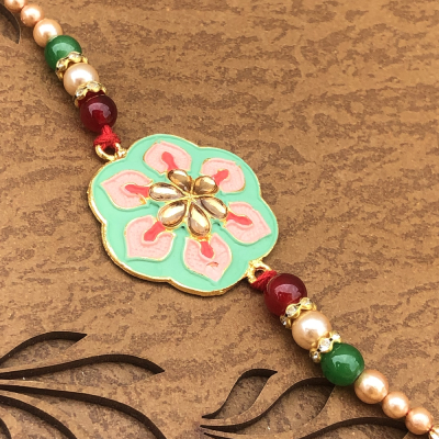 Kundan Meena Bracelet Set of Rakhi for Brother