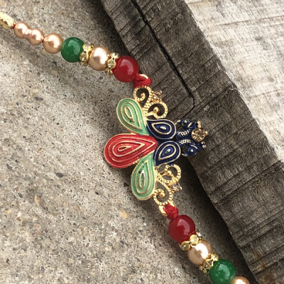 Peacock Multicolor Gold Work Rakhi for Bhaiya