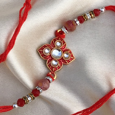 Well Being Blessing Red Stone & Diamond Rakhi Set