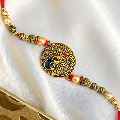 Prosperity Golden Peacock Rakhi for Brothers