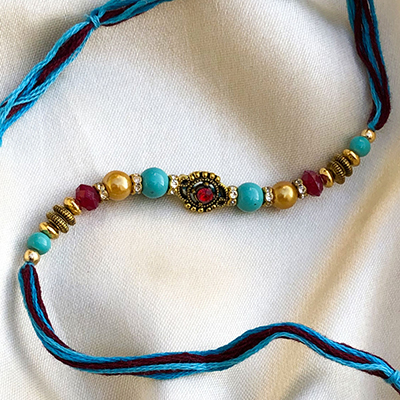 Multicolor Beads & Unique Stone Rakhi for Bhaiya