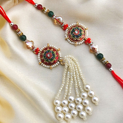 Magnificient Stone & Pearl Beads Bhaiya Bhabhi Rakhi Combo