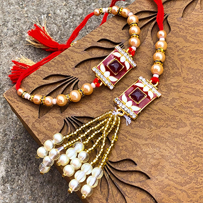 Traditional Stone & Beads Bhaiya Bhabhi Set of Rakhi