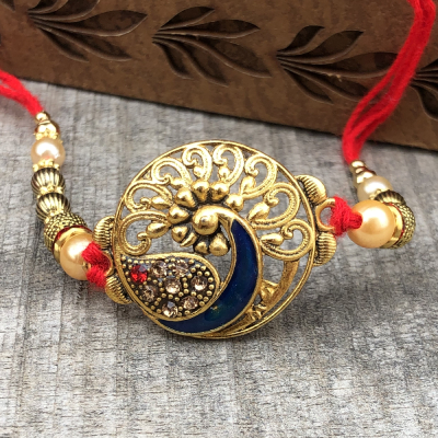 Designer Handcrafted Gold Peacock Rakhi for Raksha Bandhan