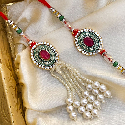 Euphoric Red Stone & Rare Beads Bhaiya Bhabhi Rakhi Set