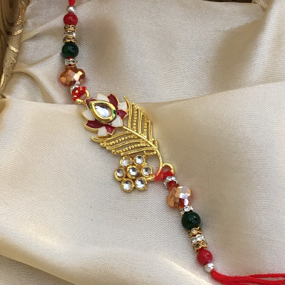 Divine Look Gold Work Flower Bracelet Rakhi for Brother