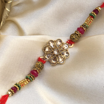 Classical Golden Work Stone Rakhi for Brother