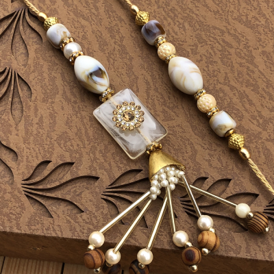 Casual Look Wood & Marble Set of Bhaiya Bhabhi Rakhi