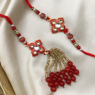 Gorgeous Red & Gold Bhaiya Bhabhi Rakhi