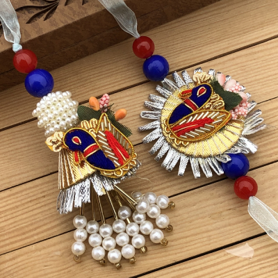 Colorful Gota Peacock Bhaiya Bhabhi Rakhi Set