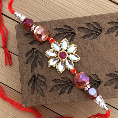 Celestial Look Diamond Pearl Rakhi Thread for Bhaiya