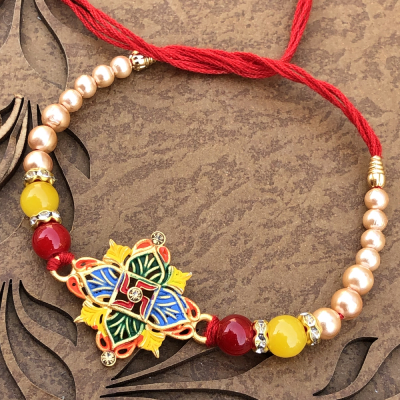 Fascinating Swastik Sign Multicolor Rakhi Set for Bhai