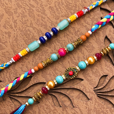 Elegant Colorful Rakhi Threads Combo of 3 for Brothers