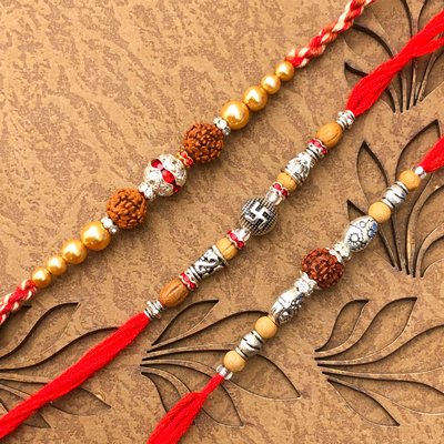 Appealing Rudraksh & Divine Beads Rakhi Combo for 3