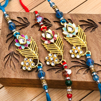 Multicolor Flower Bracelet Designer Rakhi Combo of 3