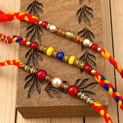 Marvelous Colorful Pearls Rakhi Set of 3 for Raksha Bandhan