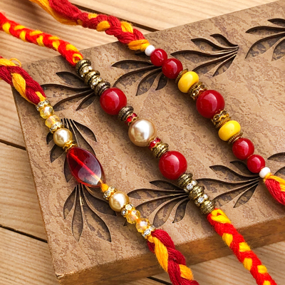 Delightful Beads & Pearl 3 Rakhi Combo for Brothers