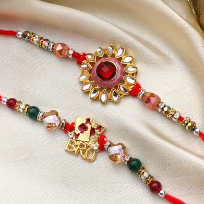 Gold & Stone Designer Rakhi Combo Set for Bhaiya