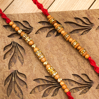 Appealing Gold Beads Rakhi Set for Brothers