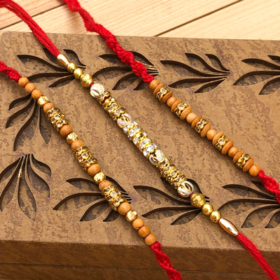 Elegant Diamond & Gold Work Beads Brother Rakhi Set