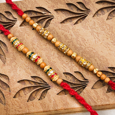 Exquisite Gold Rings & Stones Rakhi Set for Brother