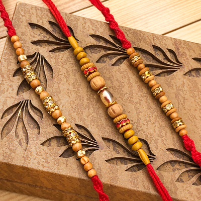 Fabulous 3 Wooden Beads Rakhi Combo for Brothers