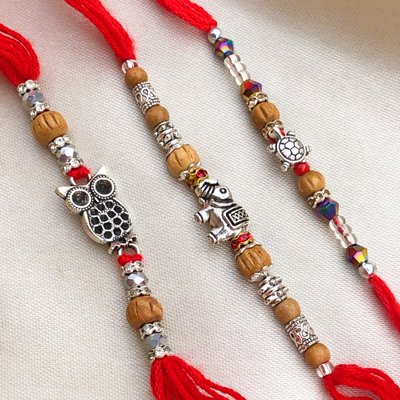 Magnificient Set of 3 Silver Rakhi Combo for Raksha Bandhan