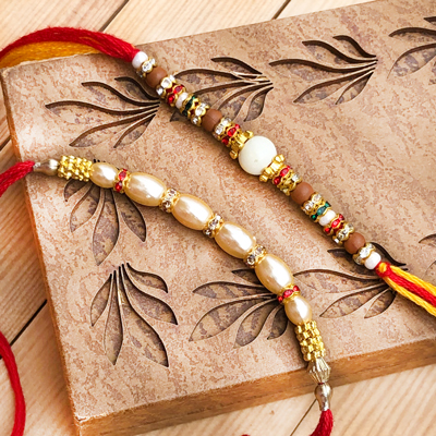 Splendid Marble Stones Two Rakhi Set for Bhaiya