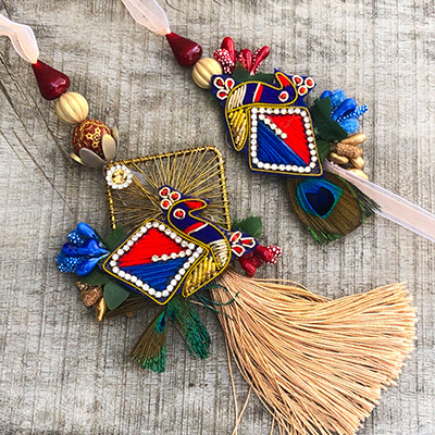 Handcrafted Diamond Peacock Lumba Rakhi Set for Raksha Bandhan