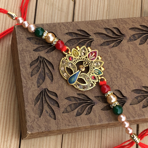 Marvelous Peacock Bracelet Rakhi Combo for Bhaiya