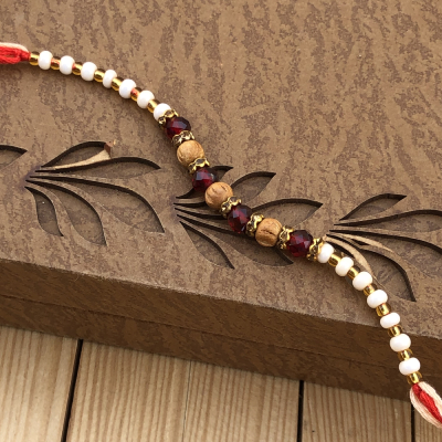 Elegant Beads & Red Stone Single Rakhi for Brother