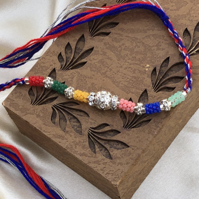 Fancy Multicolor Beads Silver Rakhi for Raksha Bandhan