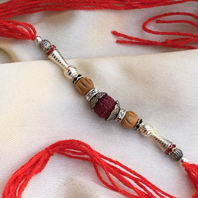 Auspicious  Silver Rings Rudraksh Rakhi for Bhaiya