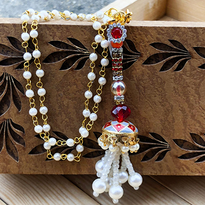 Exclusive Rare Stone & Pearl Lumba Rakhi for Raksha Bandhan