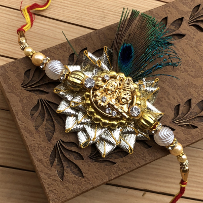 Glowing Gold Radha Krishna Rakhi Band for Brother