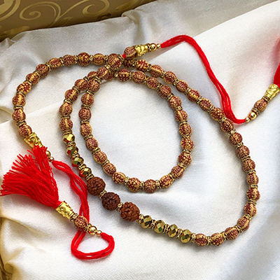 Divine Big Brown Beads Long Rudraksh Rakhi Bracelet