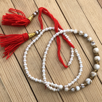 Semi Precious White Stone Long Rakhi for Boys